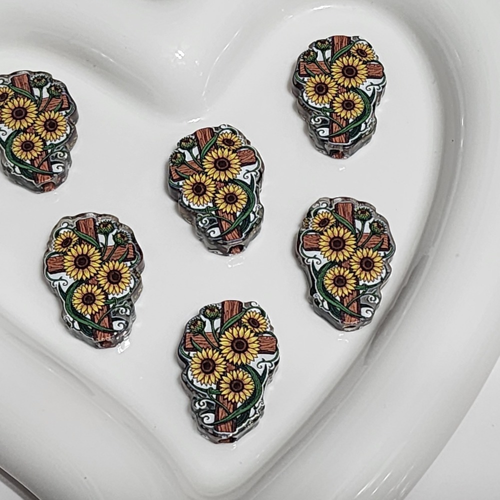 Sunflower Cross Beads 2 Pcs Focal Bead Beaded Pen Craft Acrylic Charm Religious